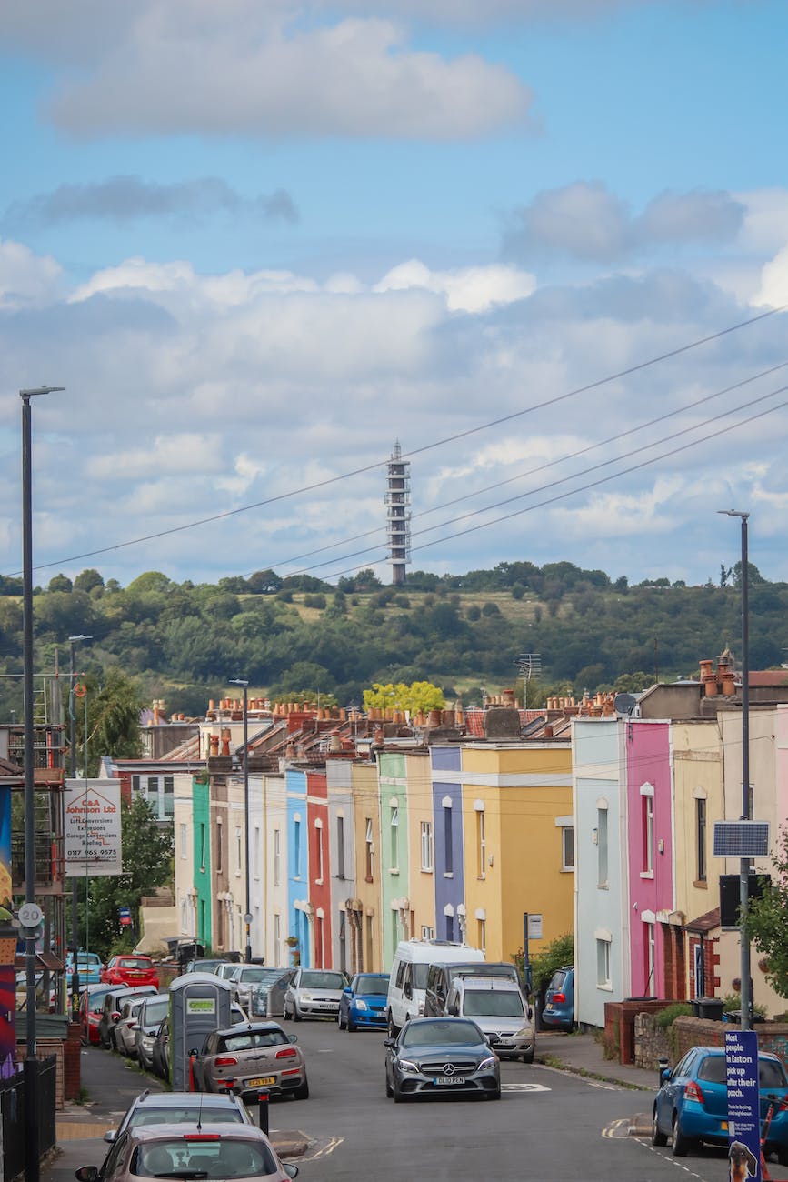 colorful townhouses in bristol england