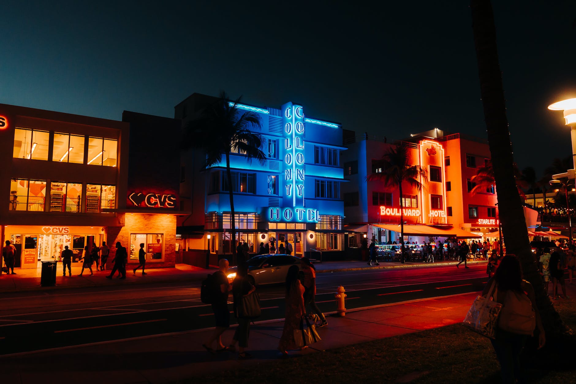 landscape photography of ocean drive miami at night